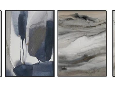 Abstract Ink Paintings With Black White Gray Tones And Mountain Water Elements For Wall Decor 3d model