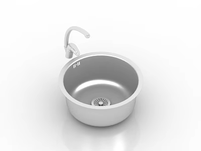Stainless Steel Round Kitchen Sink With Faucet And Drainage Design 3d model