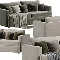 Modern Gray Two Seater Sofa With Mixed Color Pillows And Throw Blanket 3d model