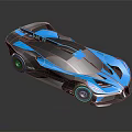 Futuristic Concept Car With Sleek Blue Gray Body And Neon Blue Accents