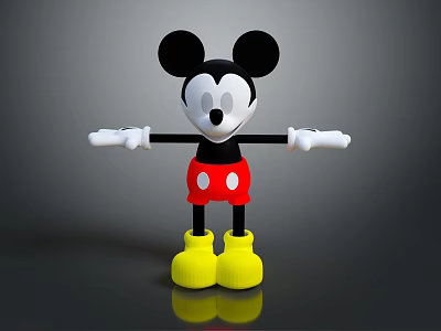 Mickey Mouse Doll With Black Ears White Face Red Shorts And Yellow Shoes 3d model