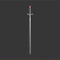 Traditional Decorative Sword With Silver Blade Red Gem And Cross Hilt