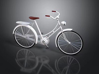Vintage White Bicycle with Red Seat Headlight and Reflective Surface Design 3d model
