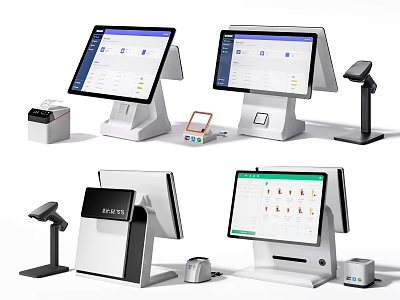 Modern Business Equipment Including POS Terminals Barcode Scanners And Receipt Printers 3d model