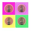 Cartoon Figurine With Ice Cream Cone In Four Colorful Square Frames