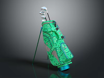 Green Golf Bag With Stand And Golf Clubs Sports Equipment 3d model