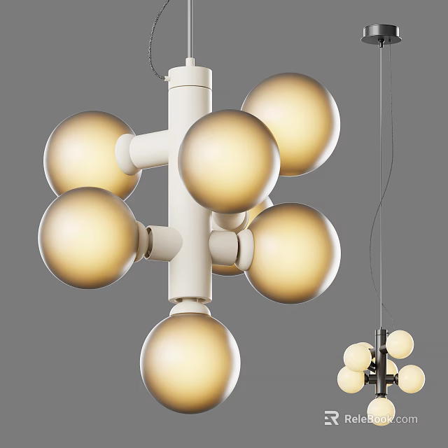 Modern Chandelier With Multiple Spherical Bulbs And White Frame Design 3d model