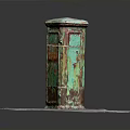 Vintage Rustic Mailbox With Green Red Weathered Paint Rusty Surface On Circular Gray Base