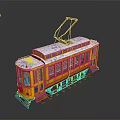 Vintage Yellow Tram Train With White Roof And Overhead Wire On Tracks