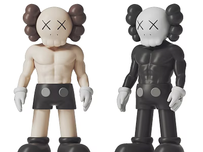 Sculpture Carving Featuring Beige And Black Figures With X Eyes Muscular Body And Black Shorts 3d model