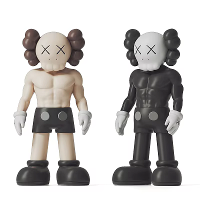 Sculpture Carving Featuring Beige And Black Figures With X Eyes Muscular Body And Black Shorts 3d model