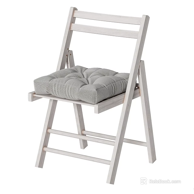 White Wooden Folding Outdoor Chair With Gray Quilted Soft Padded Cushion 3d model 