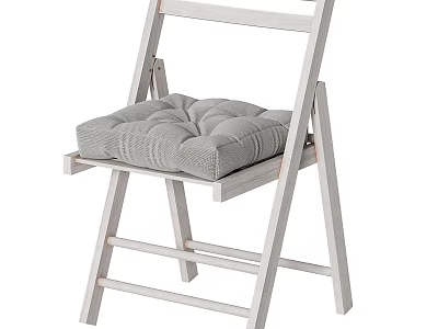 White Wooden Folding Outdoor Chair With Gray Quilted Soft Padded Cushion 3d model