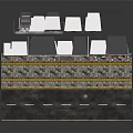 Urban Multi Story Brick Building Model With Street Lamp Road And Varied Facades Design