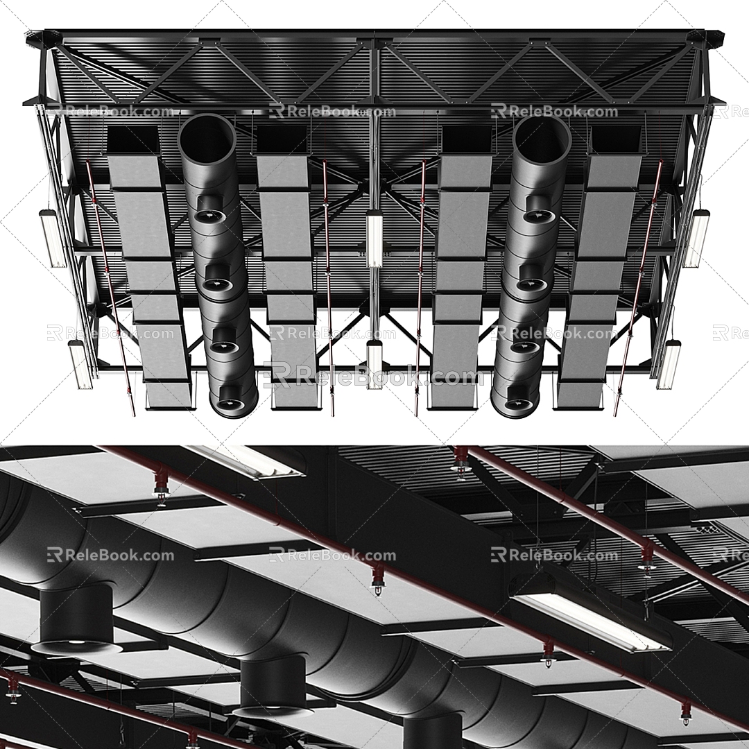 Industrial wind ventilation pipe ceiling 3d model