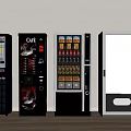 Row of Commercial Refrigerated Vending Machines Offering Coffee Snacks And Beverages In Indoor Space