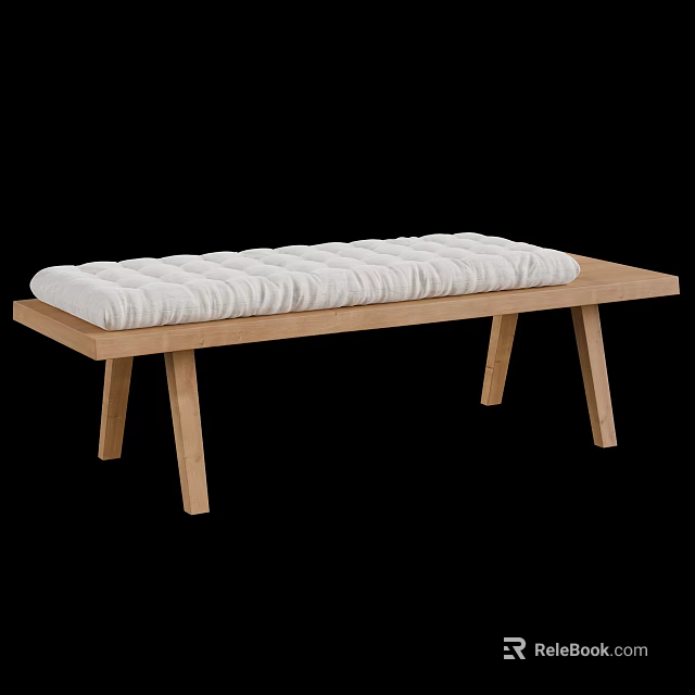 Wooden Bench with White Padded Cushion Simple Design Home Furniture 3d model 