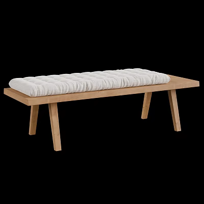 Wooden Bench with White Padded Cushion Simple Design Home Furniture 3d model