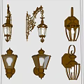 Vintage Design Wall Lamps With Brass Finish Ornate Carvings And Illuminated Lantern Shades