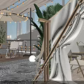 Tropical Outdoor Bar With String Lights Large Leaf Plants And Arched Design 3d model
