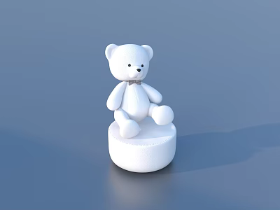 Cute White Teddy Bear Doll Sitting on White Round Base on Blue Background 3d model