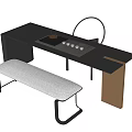 Modern Tea Table Set With Teapot Mat And Metal Legs Bench 3d model