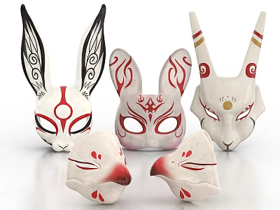 Artistic Rabbit Ear Masks Featuring Various Color Patterns And Intricate Designs 3d model