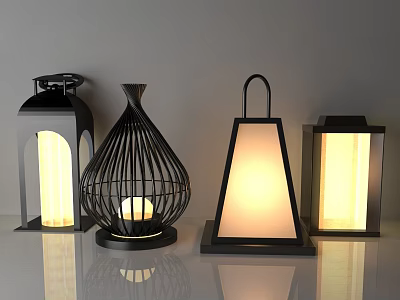 Outdoor Lanterns With Various Designs Metal Frame And Wicker For Garden Patio Decor 3d model