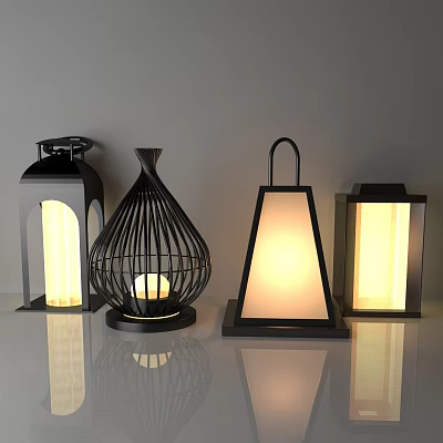 Outdoor Lanterns With Various Designs Metal Frame And Wicker For Garden Patio Decor 3d model