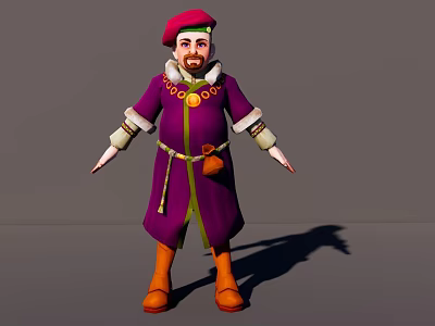Man in Purple Robe with Red Hat Golden Decorations Orange Boots and Waist Pouch 3d model