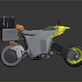 Modern Gray Motorcycle With Yellow Accents Orange Seat Black Storage Box And Stylish Wheels
