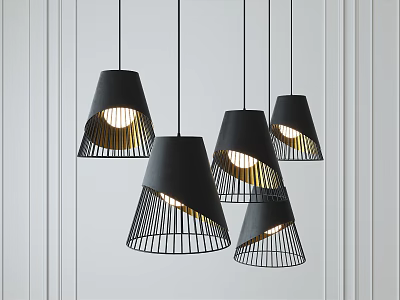 Modern Black Pendant Lights With Metal Frame Conical Shade And Warm Glow 3d model