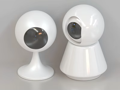 Modern White Projection Monitoring Cameras With Spherical Base And Rotatable Design 3d model