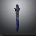Futuristic Sci-Fi Weapon With Long Cylindrical Body Blue Black Metallic Design And Spiked Top