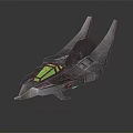 Futuristic Fighter Jet With Green Accents Sleek Body Sharp Wings And Metallic Finish