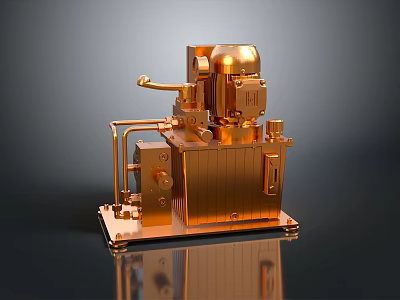 Modern Golden Mechanical Device With Shiny Metal Pipes Control Knobs And Dark Base Reflection 3d model