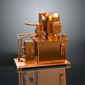 Modern Golden Mechanical Device With Shiny Metal Pipes Control Knobs And Dark Base Reflection