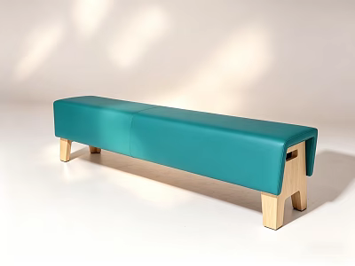 Teal Leather Sofa Bench With Wooden Legs Modern Design For Living Room 3d model