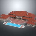 Luxury Mansion With Red Roof And Central Swimming Pool Courtyard Design