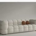 White and Black Sectional Sofa with Square Tufted Design and Two Brown Balls 3d model
