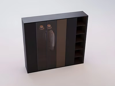 Black Modern Wardrobe With Glass Door Hanging Clothes And Open Shelves 3d model