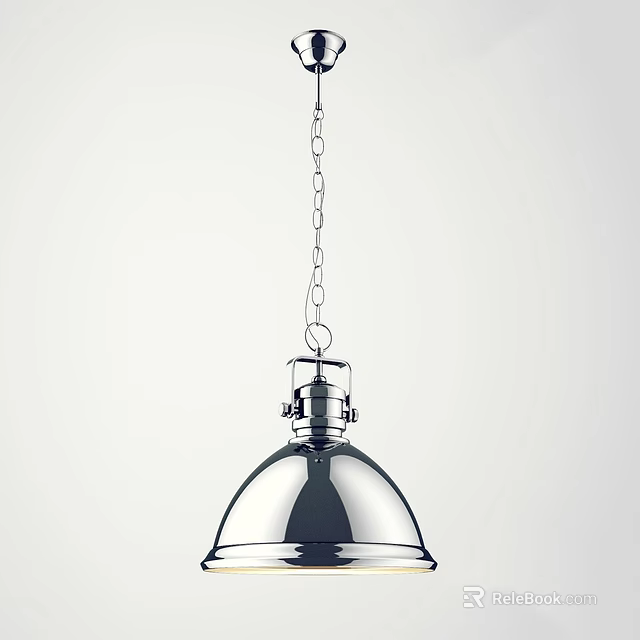 Modern Metallic Pendant Light With Glossy Hemispherical Shade And Chain Suspension 3d model 