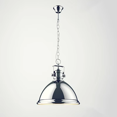 Modern Metallic Pendant Light With Glossy Hemispherical Shade And Chain Suspension 3d model