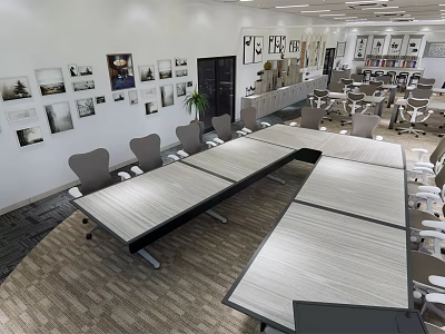 Modern Meeting Room Interior Design With Long Table Chairs And Wall 3d model