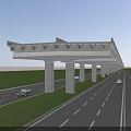 Road Infrastructure Modern Highway Viaduct with Supporting Piers Vehicles on Roadway and Green Grass