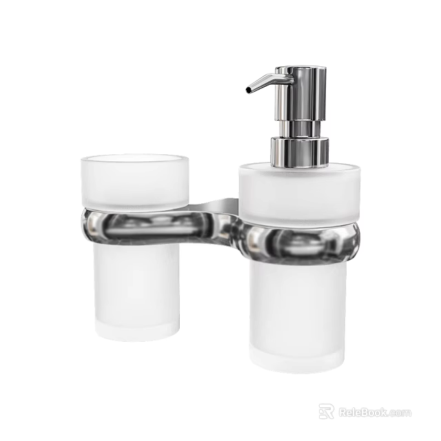 Modern Bathroom Glass Tumbler And Soap Dispenser Set With Metal Holder 3d model 
