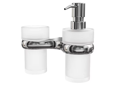 Modern Bathroom Glass Tumbler And Soap Dispenser Set With Metal Holder 3d model