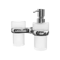 Modern Bathroom Glass Tumbler And Soap Dispenser Set With Metal Holder