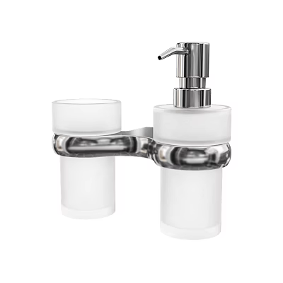 Modern Bathroom Glass Tumbler And Soap Dispenser Set With Metal Holder 3d model