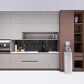 Modern Kitchen Interior Featuring Gray And Brown Cabinets With Open Shelves And Countertop 3d model